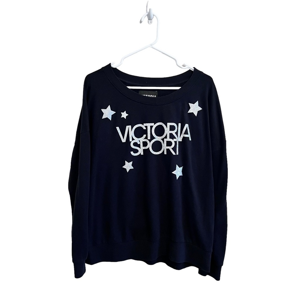 Victorias Secret Sport Silver Glitter Stars Long Sleeve Sweatshirt Size Large